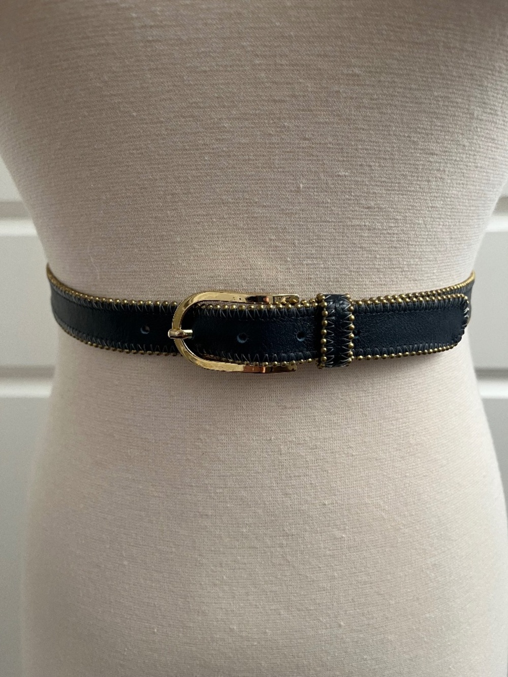 Morris Markowitz VintageNavy Suede / Leather Belt with Gold Tone Bead Trim, Sz S